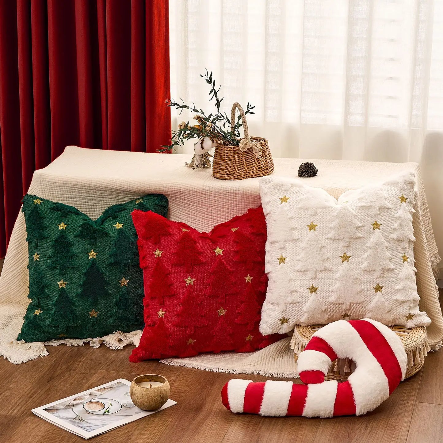Cozy Noel Cushion Cover – Embroidered Christmas Star