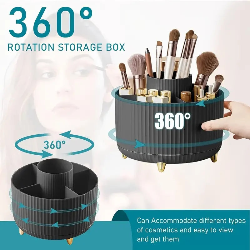 360° Rotating 5-Slot Makeup Brush Holder & Desk Organizer