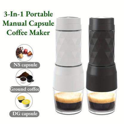 3-in-1 Portable Manual Espresso Maker – For Ground & Capsule Coffee