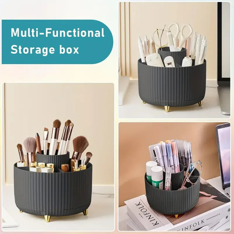 360° Rotating 5-Slot Makeup Brush Holder & Desk Organizer