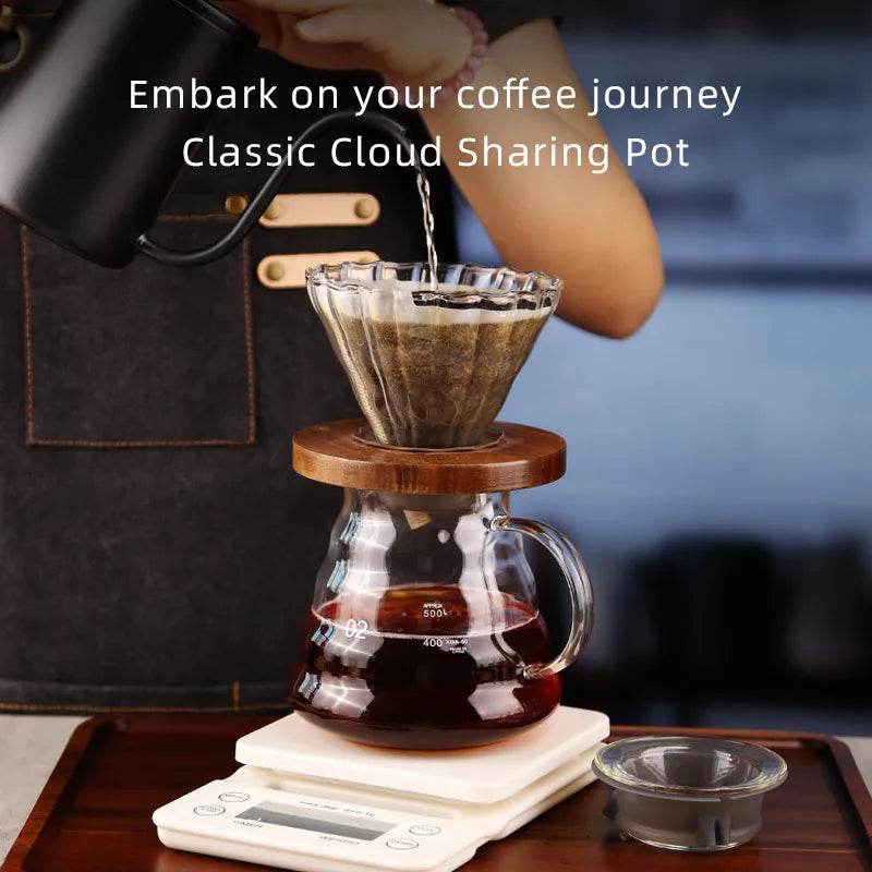 Elegant Borosilicate Glass Pour Over Coffee Carafe 500/600ml